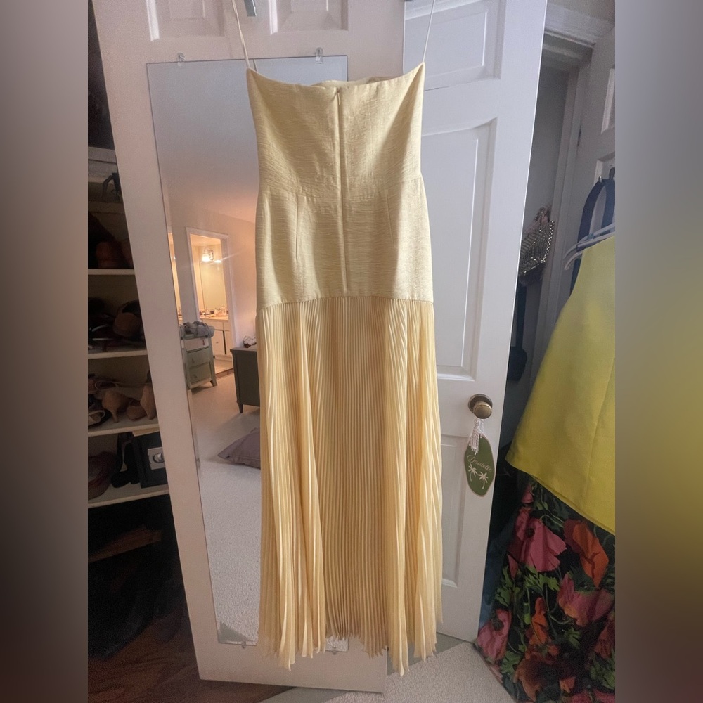 Alexis Strapless Pleated Yellow-Gold Evening Gown - Picture 8 of 13